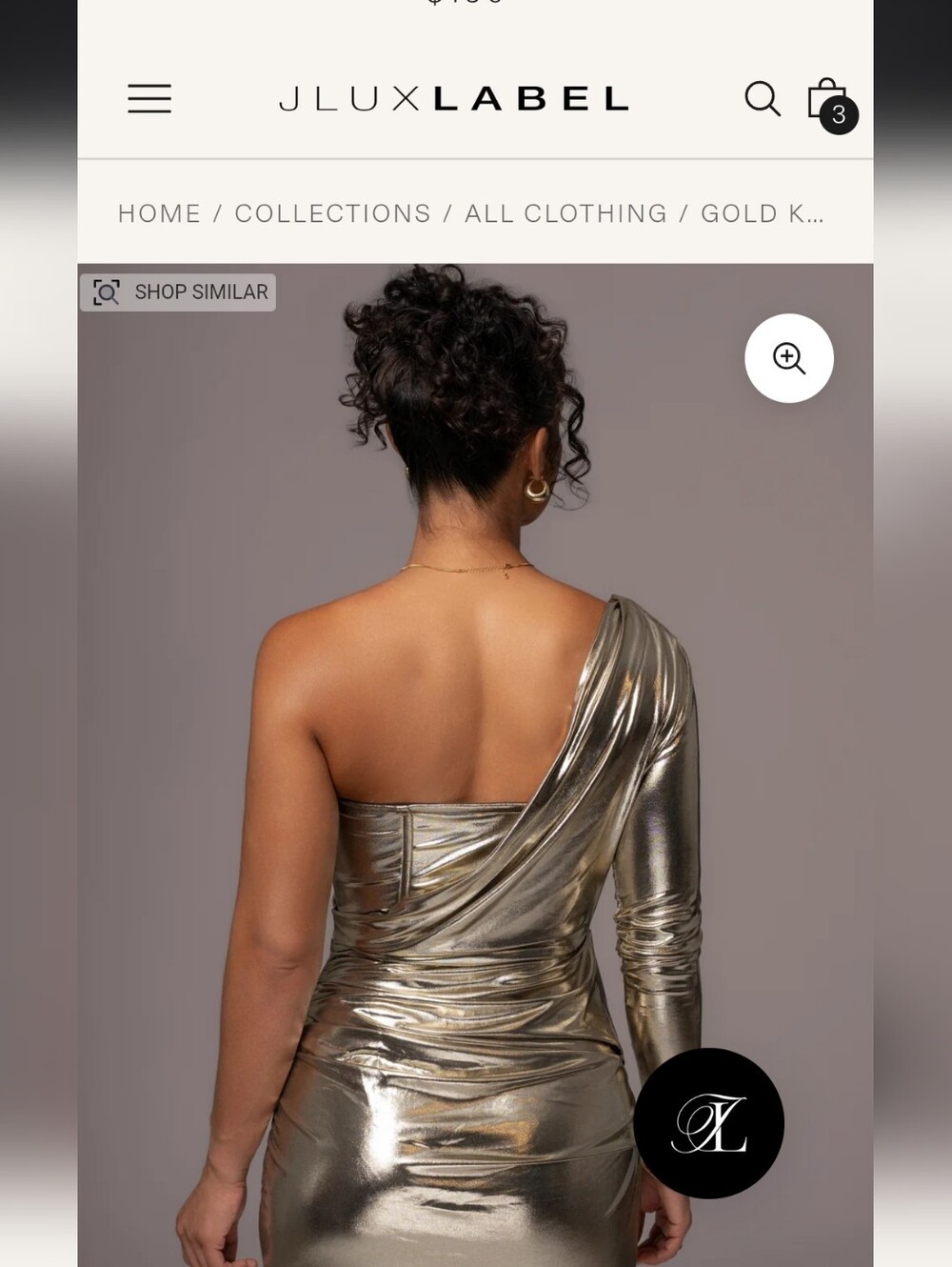 JLUXLABEL Metallic Gold One-Shoulder Ruched Dress - Picture 3 of 8